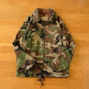 Cabelas Camo Full Zip Fleece Jacket Woodland Hunting Outdoor USA Made Men L